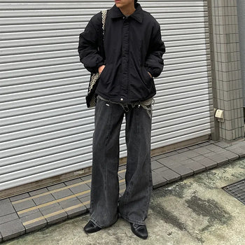 (Unisex) Center Seam Wide Leg Denim Pants