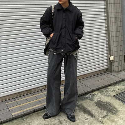 (Unisex) Center Seam Wide Leg Denim Pants