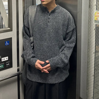 Melange Henley Neck Knit