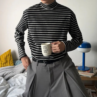 Half-neck striped T-shirt