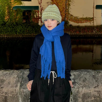 (Unisex) Plain Loop Long Scarf