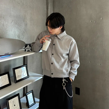 (Unisex) Button-Up Short Collar Jacket