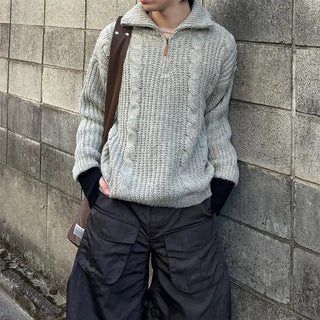 (Unisex) Winter High Neck Half-Zip Knit