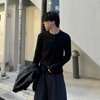 Ribbed Henley Neck Knit
