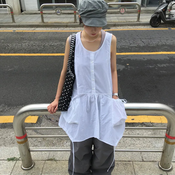 [3 colors] Asymmetrical Pocket Dress