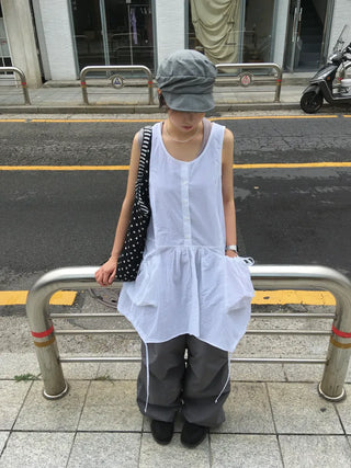 [3 colors] Asymmetrical Pocket Dress