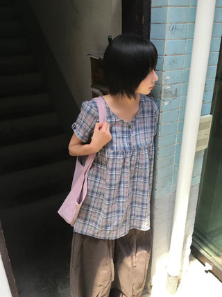 [3 colors] Check Roll-Up Dress