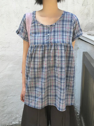 [3 colors] Check Roll-Up Dress