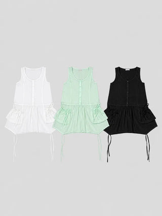 [3 colors] Asymmetrical Pocket Dress