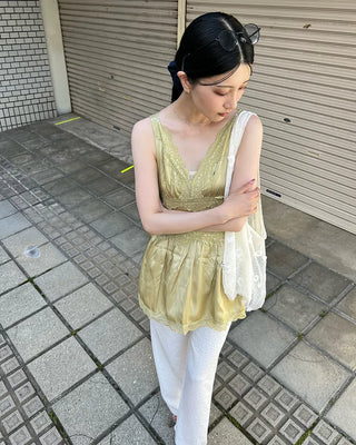 Chiffon wide-leg pants with elastic waistband