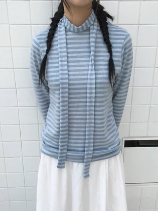 (Set) Striped T-shirt & Scarf Set