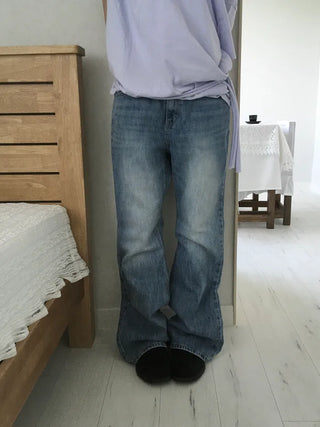 Washed bootcut denim pants
