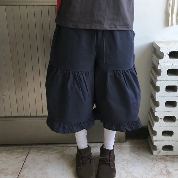 [2 colors] Linen Frill Bermuda Pants
