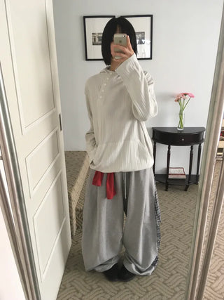 (2 colors) Check Rivet Wide Pants
