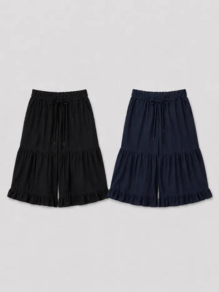 [2 colors] Linen Frill Bermuda Pants