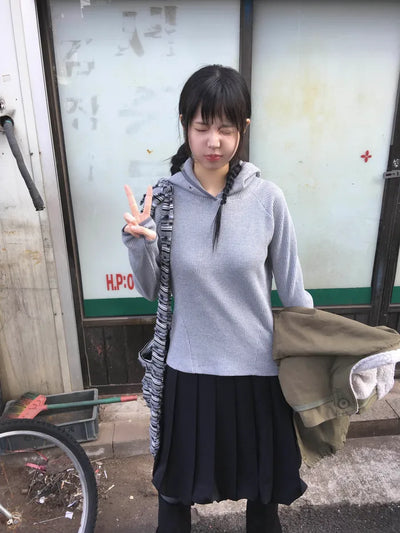 (4 colors) Waffle knit hooded jacket with neck warmer