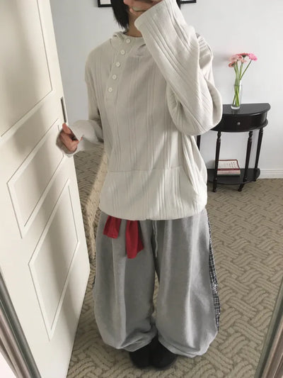 (2 colors) Asymmetrical Button Hoodie