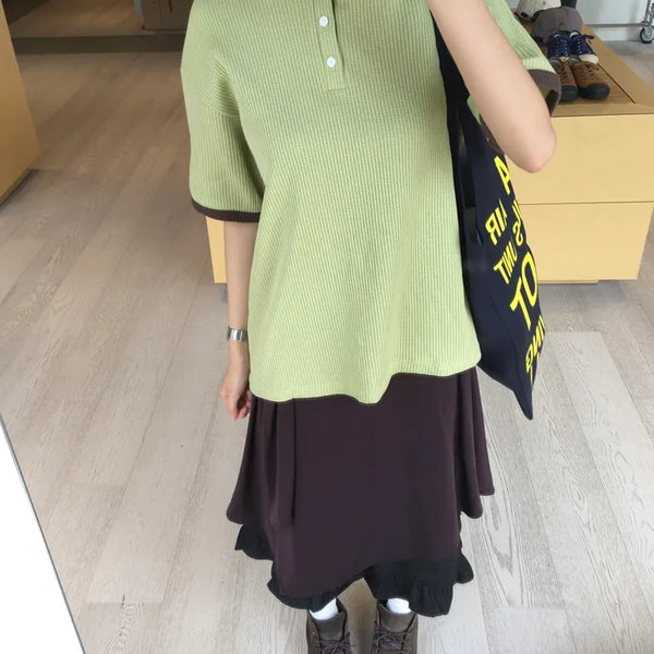 [4 colors] Waffle Henley Neck Short-Sleeve Hoodie