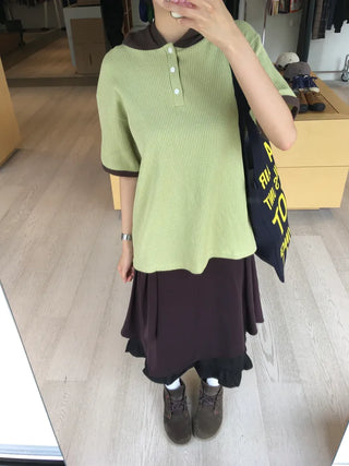 [4 colors] Waffle Henley Neck Short-Sleeve Hoodie