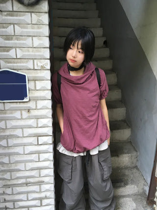 [3 colors] Slub Short-Sleeve Hooded Parka