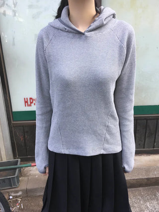 (4 colors) Waffle knit hooded jacket with neck warmer