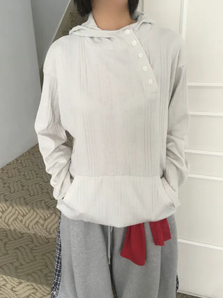 (2 colors) Asymmetrical Button Hoodie