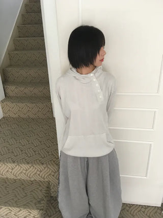 (2 colors) Asymmetrical Button Hoodie