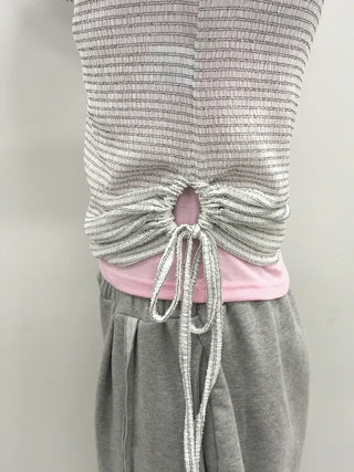 (3 colors) Shirred slit hooded T-shirt