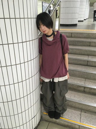 [3 colors] Slub Short-Sleeve Hooded Parka