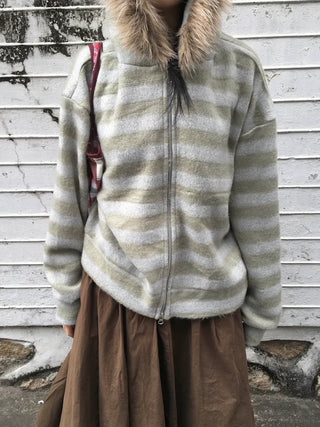 (3 colors) Striped Fur Hoodie