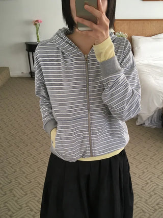 (1 color) Striped Zip-Up Hoodie