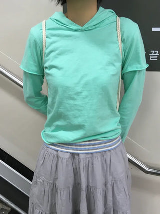 (8 colors) Hooded Layered T-shirt