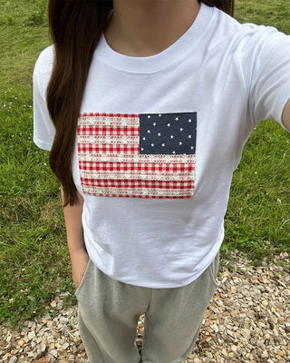 American patch short-sleeved T-shirt
