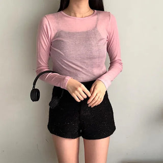 See-through modal long-sleeved T-shirt