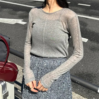 See-through slim long-sleeved T-shirt