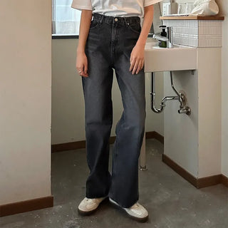 Washed straight black denim pants