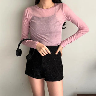 See-through modal long-sleeved T-shirt