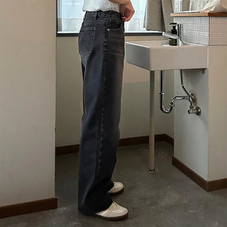 Washed straight black denim pants