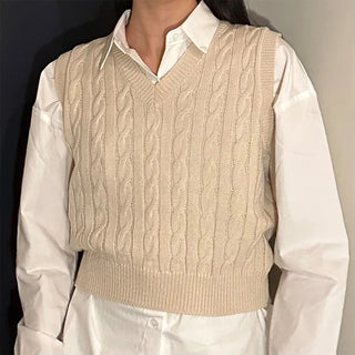 Twist V-neck knit vest