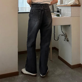 Washed straight black denim pants