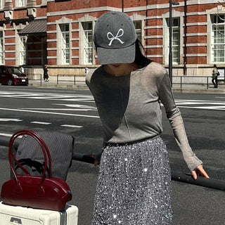 See-through slim long-sleeved T-shirt