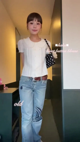 [6th Re-release] (ORIGINAL) Heart Button Lace Puff Blouse