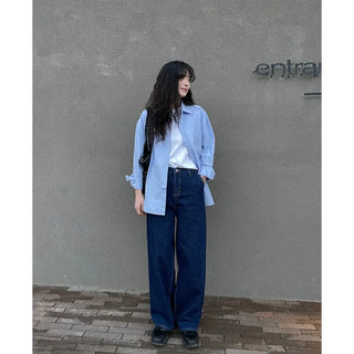 Wide straight denim pants