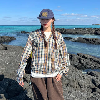 (Unisex) Cotton Check Windbreaker