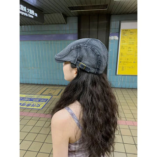 Denim newsboy cap