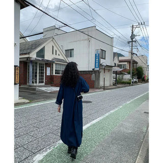 Denim-colored button-up long dress