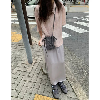 A-line satin long skirt