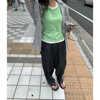 Oversized linen check shirt