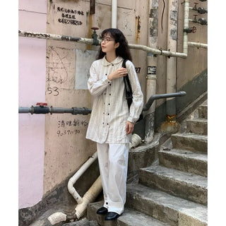 Round collar double-button long shirt