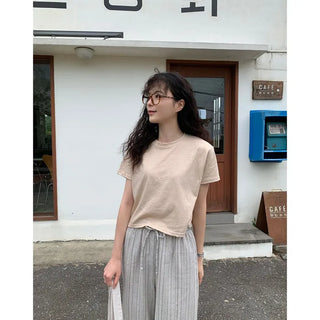 Basic color pigment short-sleeved T-shirt